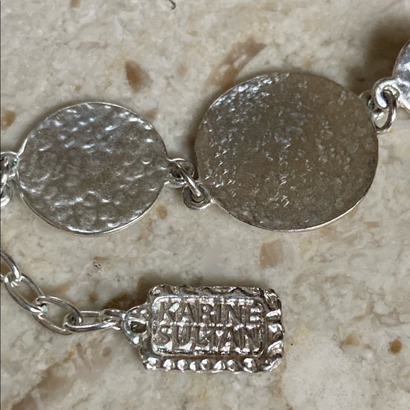 Karine Sultan Signed Silver Tone Disk Necklace - Picture 5 of 5
